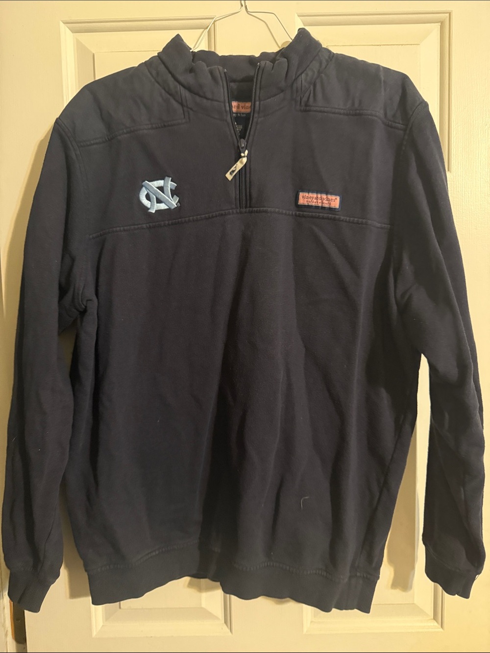 Vineyard Vines Men's Navy Quarter-Zip with Light Blue UNC Embroidered Logo SizeL